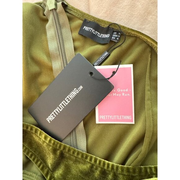 PrettyLittleThing Olive Green Velvet One Shoulder Corset Midi Dress Size… - Picture 6 of 7